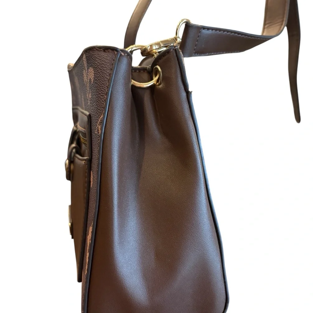 Adrienne Vittadini Crossbody Fleur-de-lis Adjustable Strap Brown Bone NEW‎ $190